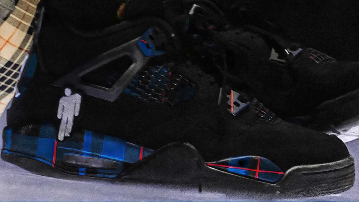 Billie Eilish Air jordan 4 blue tartan and red linework