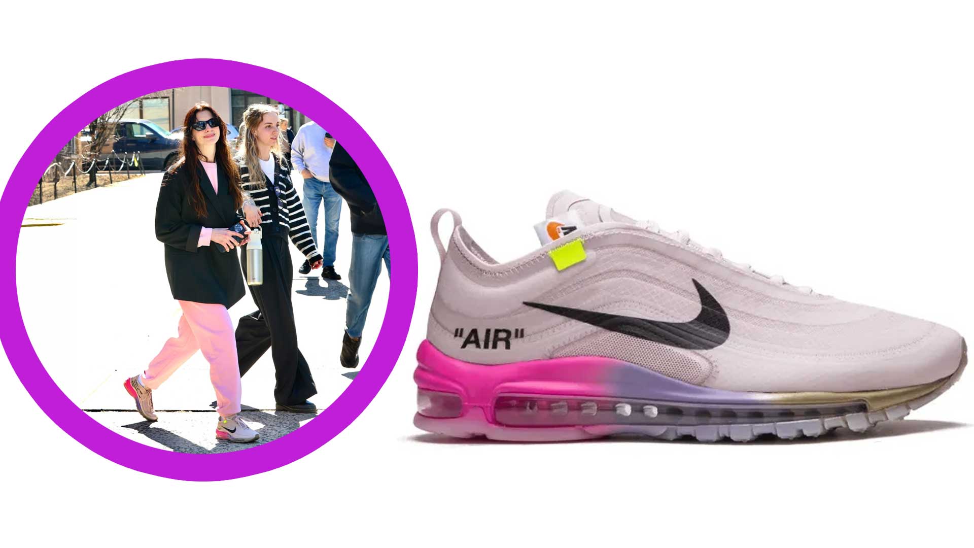 Anne Hathaway in Off-White x Nike Air Max 97