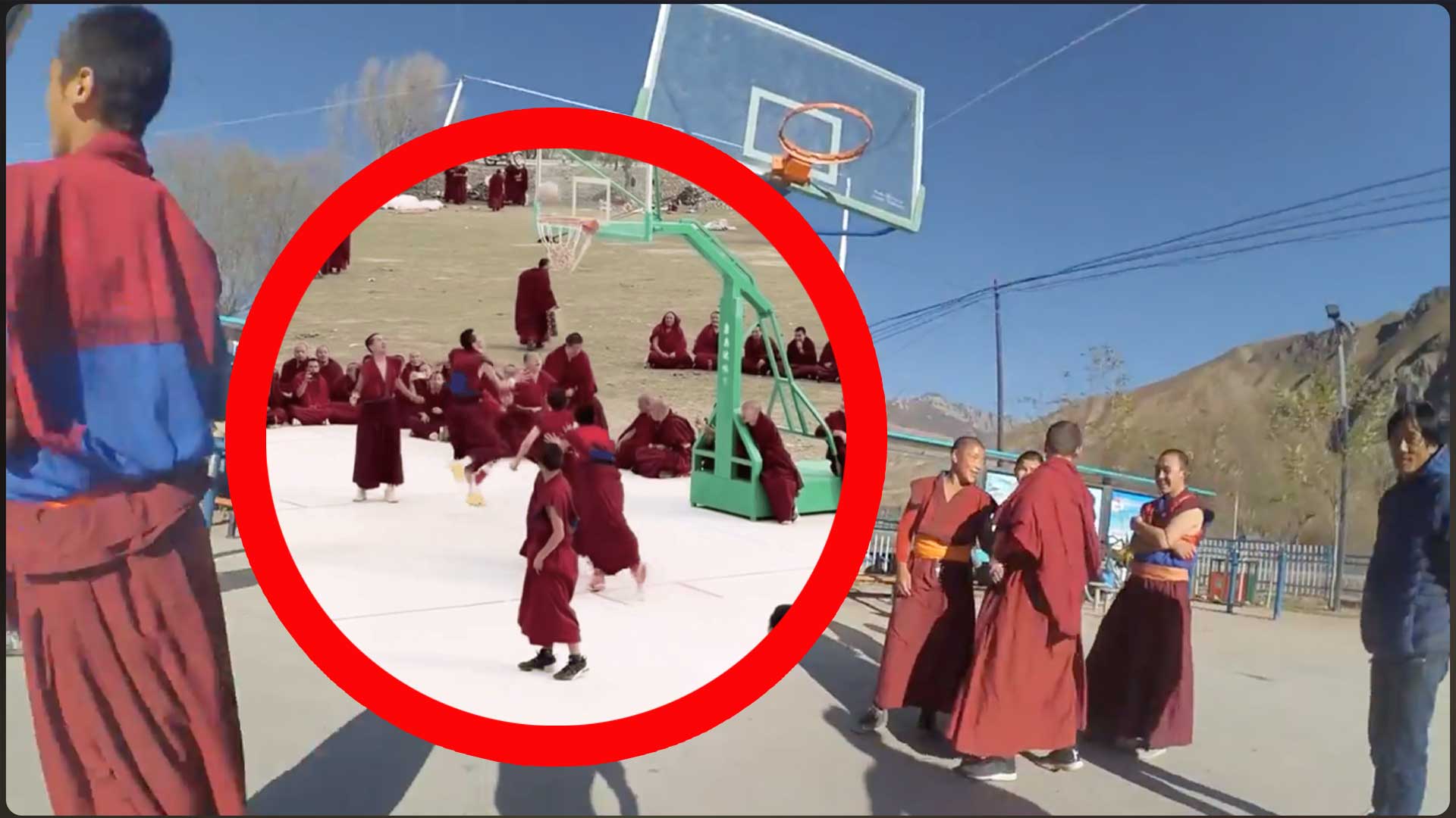 Tibetan Monks playing basketball