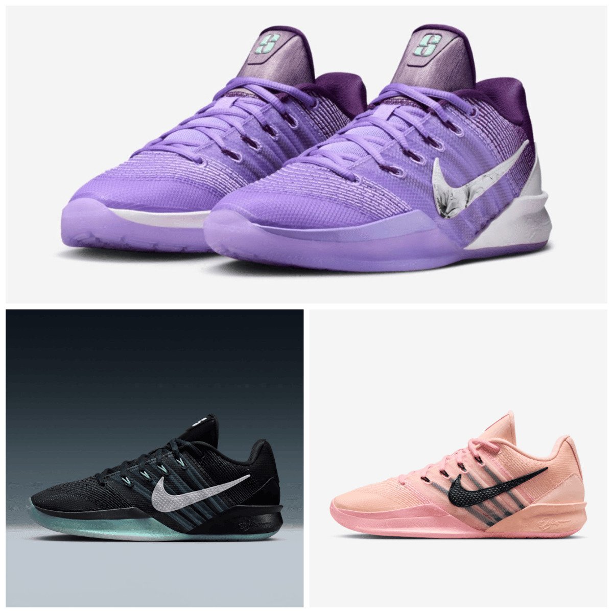 Nike Sabrina 3 "Night Purple", "Black/Dark Smoke", and "Arctic Punch"