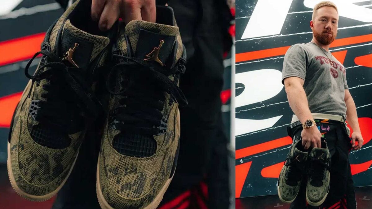 NASCAR Driver Tyler Reddick Reveals A Top Secret Camouflage Snakeskin Air Jordan 4